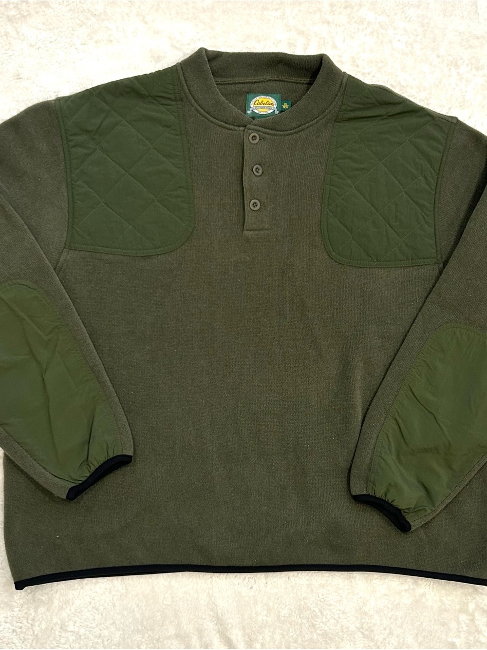 Cabelas Men’s Pullover Green Polartec Fleece Hunting Sweater Quilted Patch XL